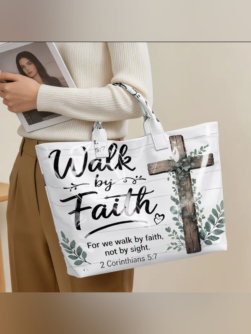 Christian Tote Bag Inspiration Hand Bag PVC Large Daily Commuter